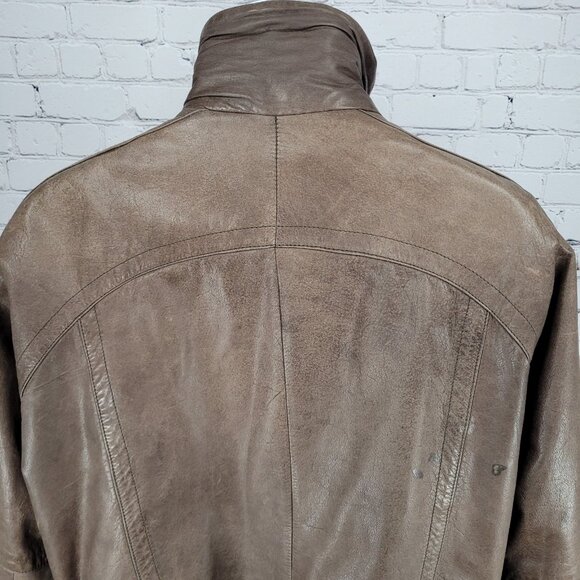 VTG Aggio Brown Genuine Soft Leather Full Zip Snap Pockets Bomber Jacket Large L - Picture 14 of 16